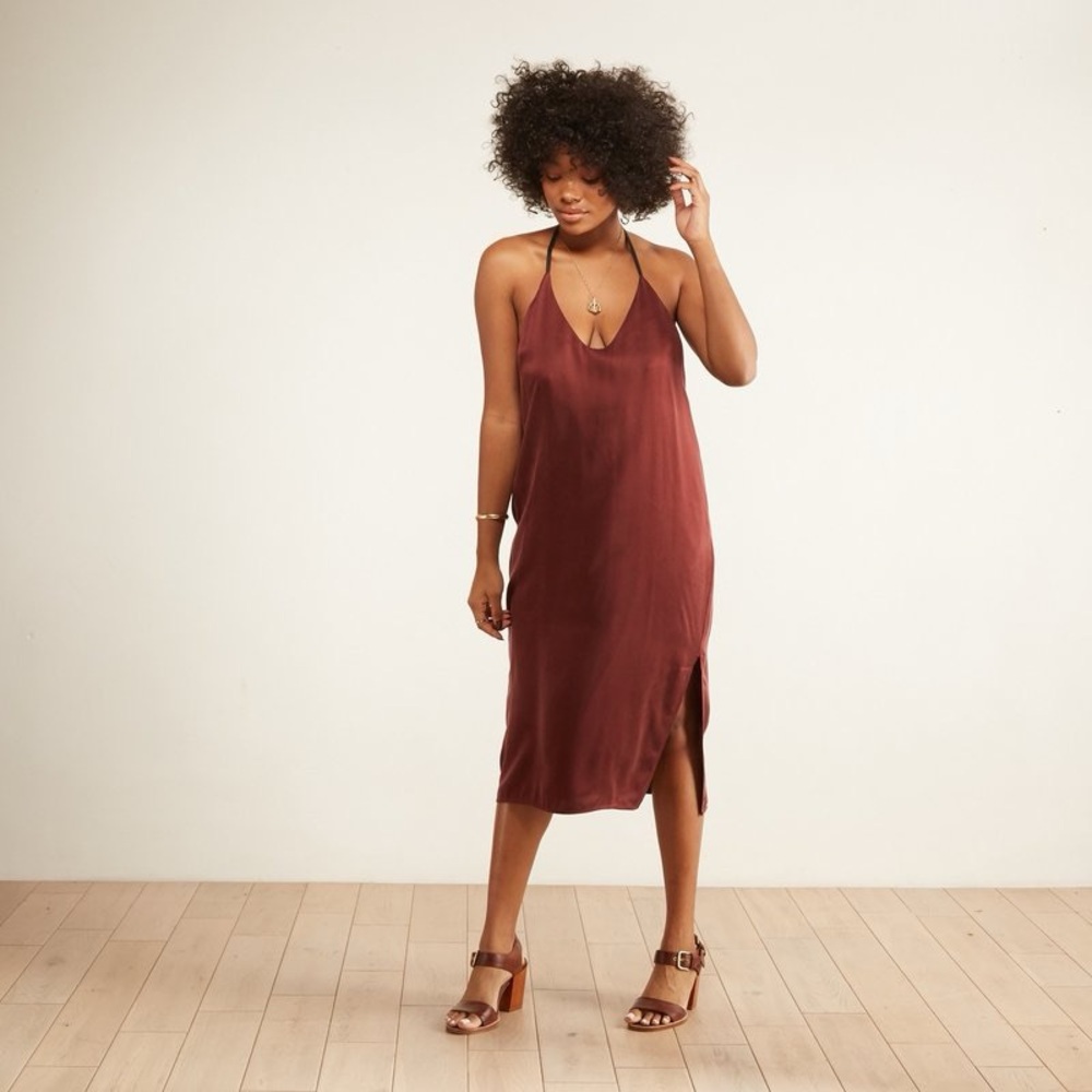 LUNYA Washable Silk Slip Dress in Port Size XL